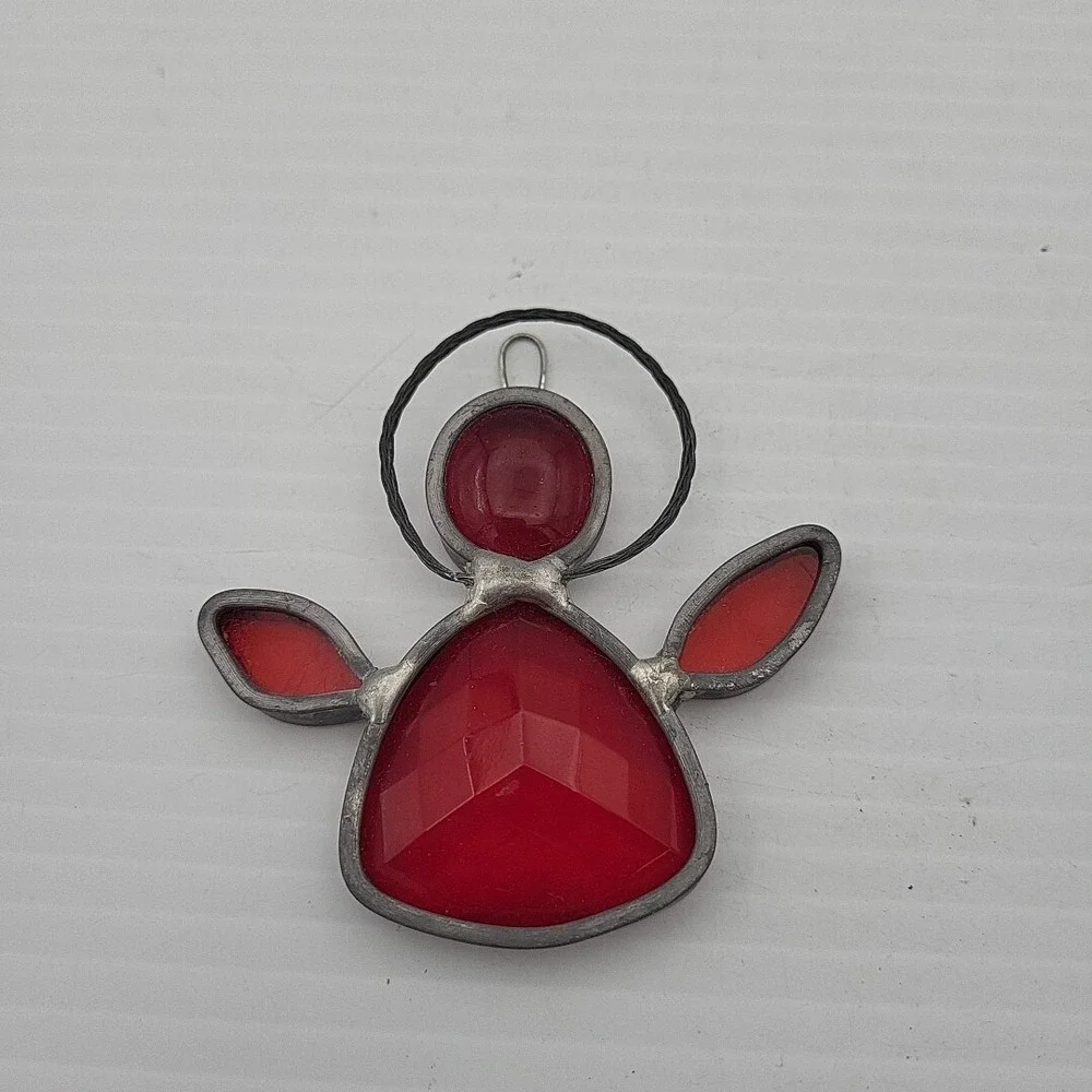 Stained Glass Angel‎ Christmas Ornament Red and Silver.